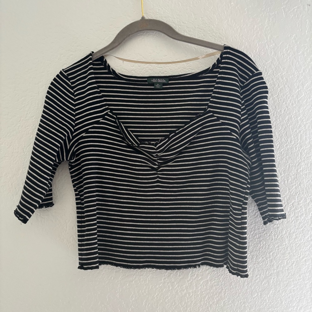 Wild Fable Black and White Striped Crop Top